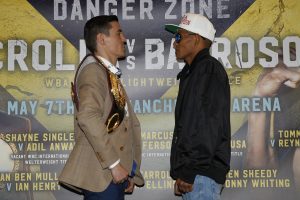 DANGER ZONE FINAL PRESS CONFERENCE RADDISSON HOTEL,MANCHESTER PIC;LAWRENCE LUSTIG WBA LIGHTWEIGHT TITLE CHAMPION ANTHONY CROLLA AND CHALLENGER ISMAEL BARROSO COME FACE TO FACE IN BEFORE THEY MEET AT THE MANCHESTER ARENA ON SATURDAY(MAY7)